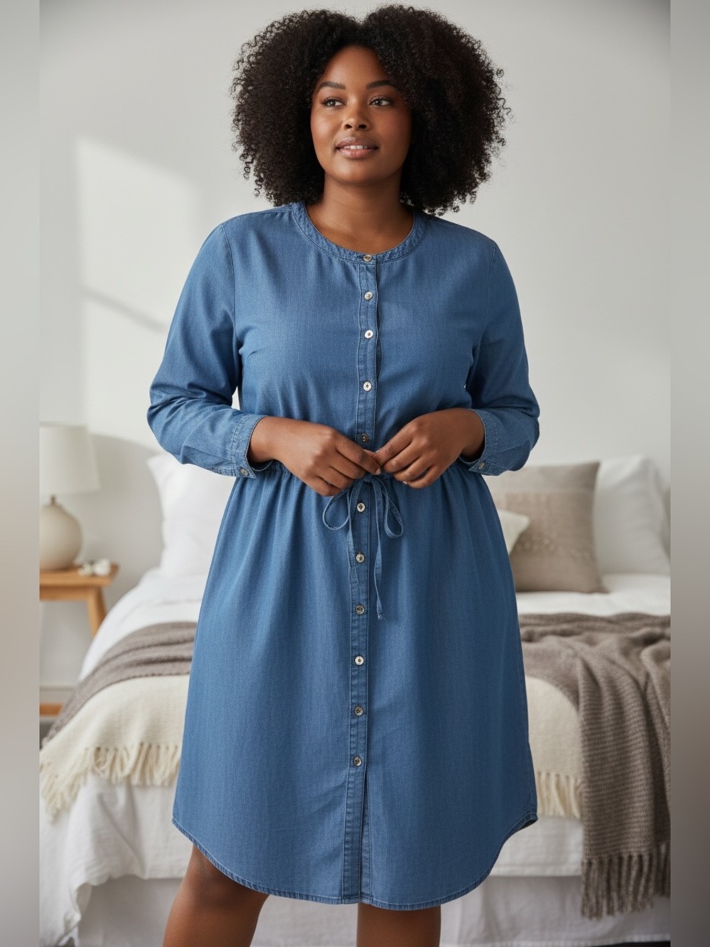 C&C California Women’s Chambray Shirt Dress Sz-Large Denim-Style ButtonDown NWOT
